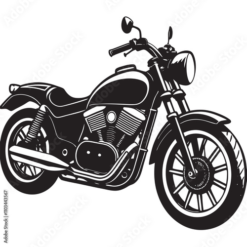 A black silhouette motor cycle on road on a isoleted white background 