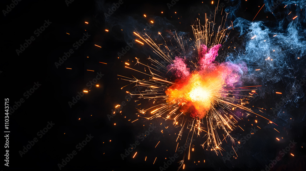 Fototapeta premium worker while doing a welding with arc welder welding or welding Sparks for background, Backdrop and manufacturing.