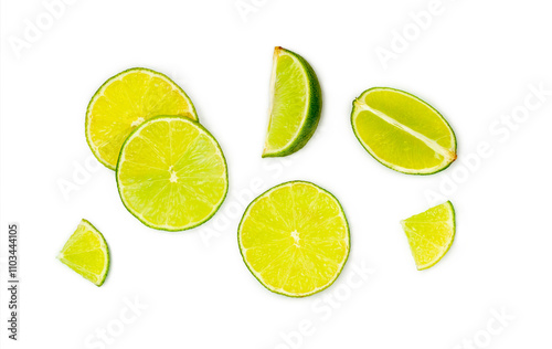 Lime slices isolated on a white background, contour