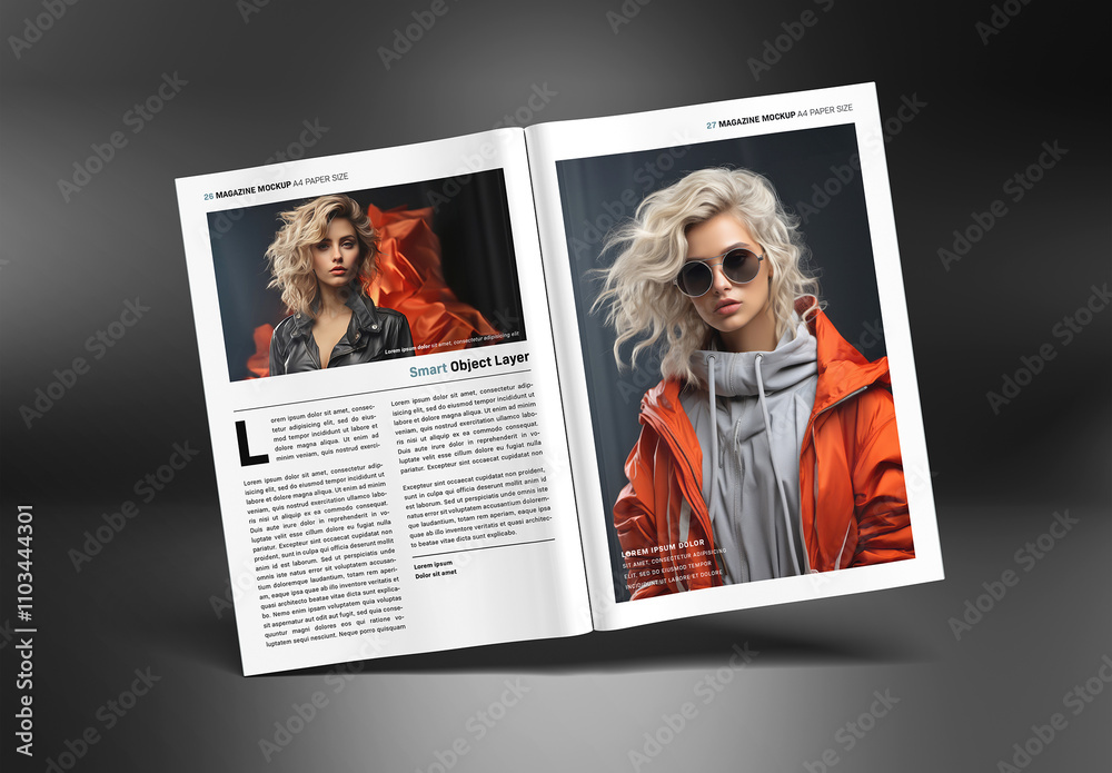 Open Magazine Mockup on Dark Gray Background Stock Template | Adobe Stock
