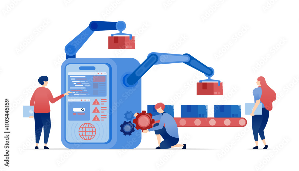 vector illustration of Developing Robotic Hands for Producing Goods and Services in Commercial Manufacturing Factories to Meet Industrial Needs Using Advanced Technology and Innovation