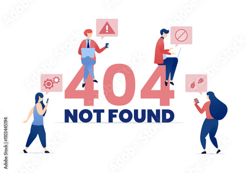 vector illustration of 404 Not Found with People Engaged in Activities, Realizing the Page They Are Trying to Reach Is Down, Illustrated with the 404 Error Text