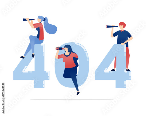 vector illustration of 404 Not Found. People Looking in the Direction of the 404 Text, Realizing That the Destination or Page They Are Trying to Reach Does Not Exist
