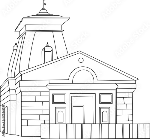 Kedarnath Lord Shiv temple outline illustration icon