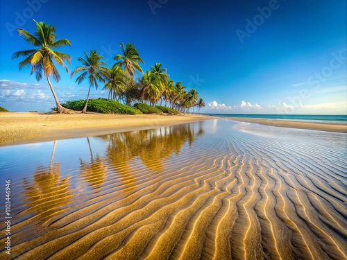 Serene Wet Sandy Beach at Betania Village in Morondava, Madagascar with Gentle Tides and Beautiful Reflections photo