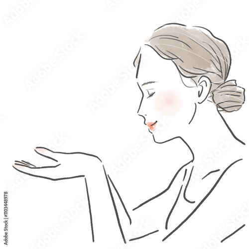 両手を掲げている若い女性の横顔の上半身