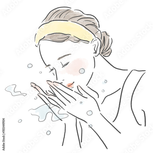 水で洗顔している女性の上半身