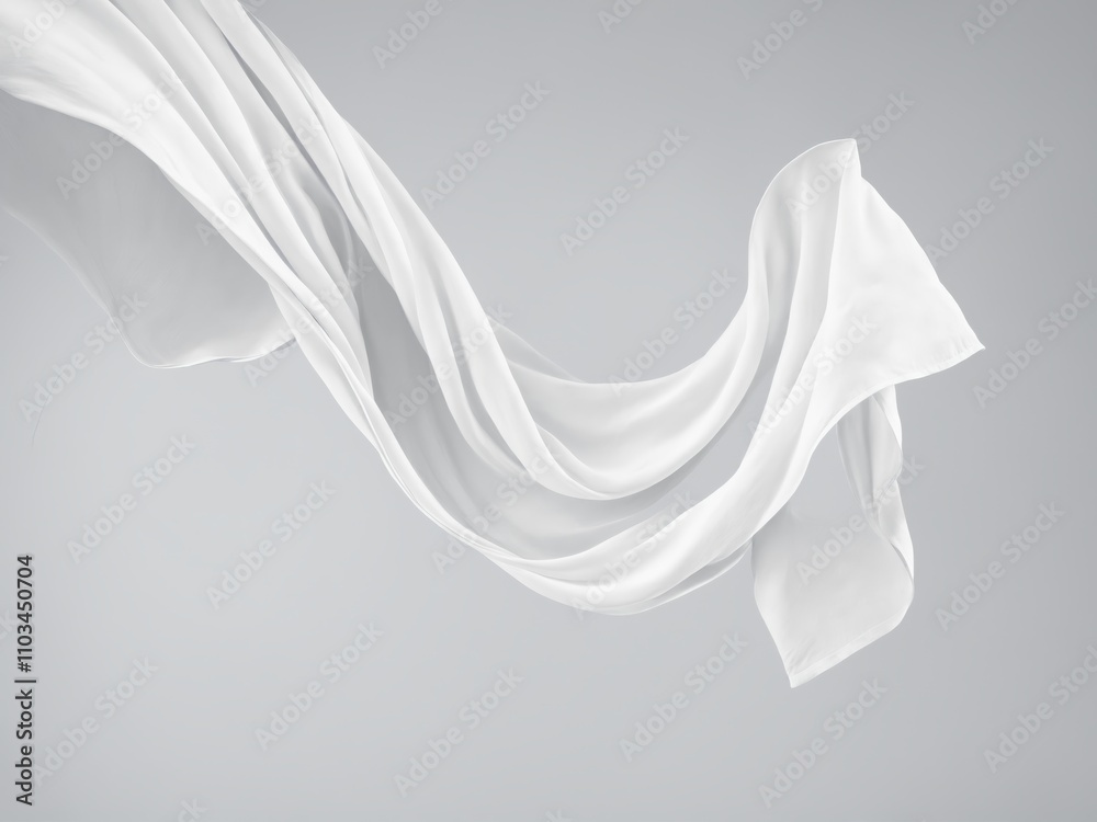 Flowing white fabric against a gray background