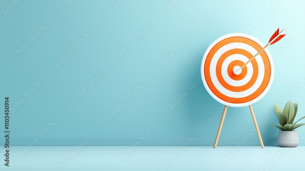 showing arrows aimed at bull's eye targets on a blue wall, illustrating the concept of business growth, success, and achieving target goals, symbolizing progress and achievement. showing arrows aimed at bull's eye targets on a blue wall, illustrating the concept of business growth, success, and achieving target goals, symbolizing progress and achievement.