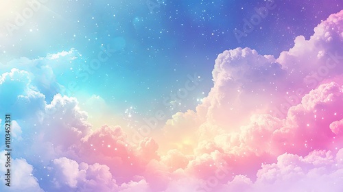 Pastel Cloudscape with Sparkling Stars Above