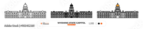 Wyoming State Capitol Line Icon. US Cheyenne, Capital Color Symbol, Silhouette, Editable Stroke.