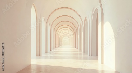 Long hallway with a series of arches and soft lighting.