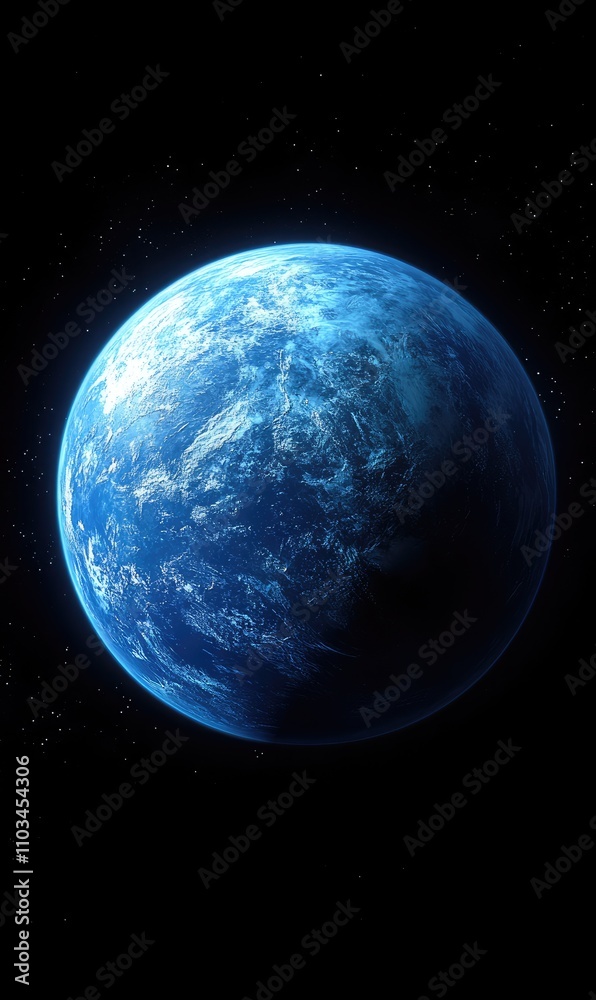 Obraz premium A vibrant blue planet set against a dark space background, symbolizing Earth or an alien world.
