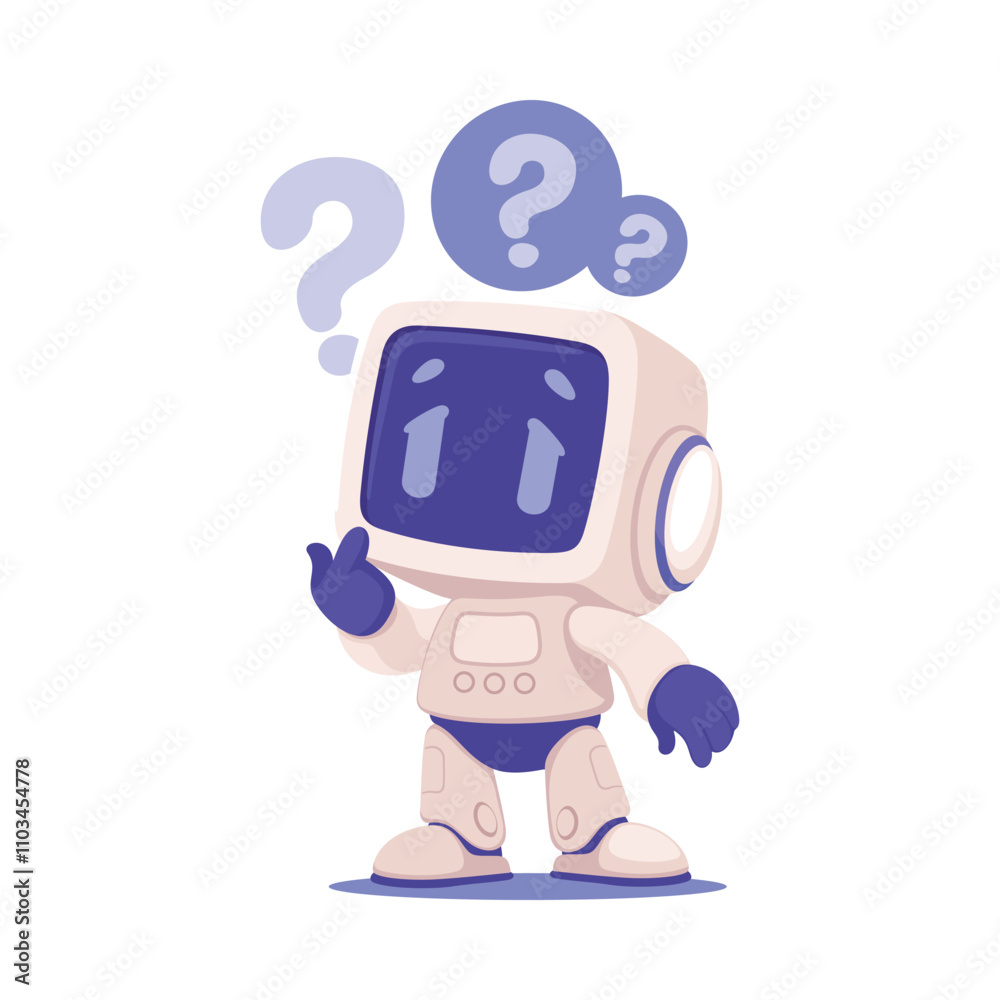 Robot Character Thinking as Smart Android Assistant Machine Vector Illustration Robot Character Thinking as Smart Android Assistant Machine Vector Illustration