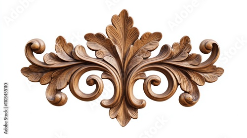 Ornate wooden decorative element featuring intricate leaf patterns and curling designs, ideal for enhancing interior aesthetics.