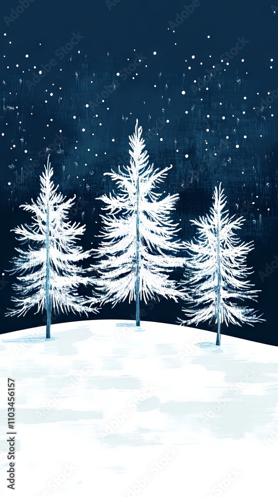Obraz premium Snowy Forest at Night: A Serene Winter Landscape