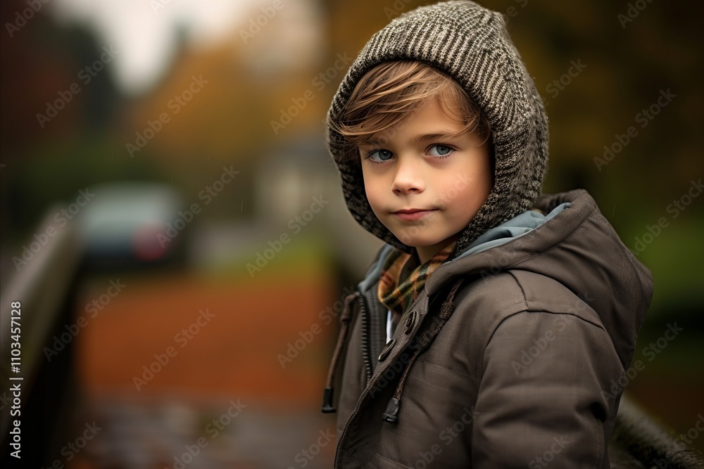 Outdoor portrait of a cute little boy, wearing a warm coat and hat Outdoor portrait of a cute little boy, wearing a warm coat and hat