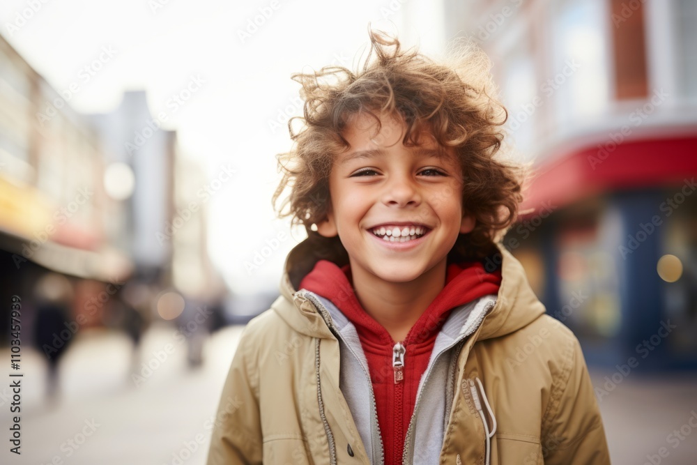 Portrait of a cute little boy with curly hair in the city Portrait of a cute little boy with curly hair in the city