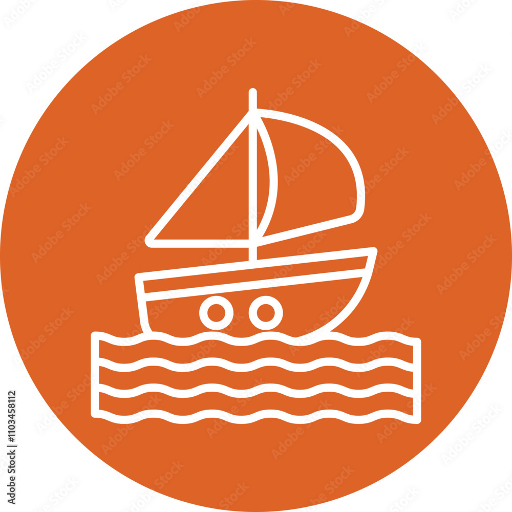 Boat on Water line circle icon Boat on Water line circle icon
