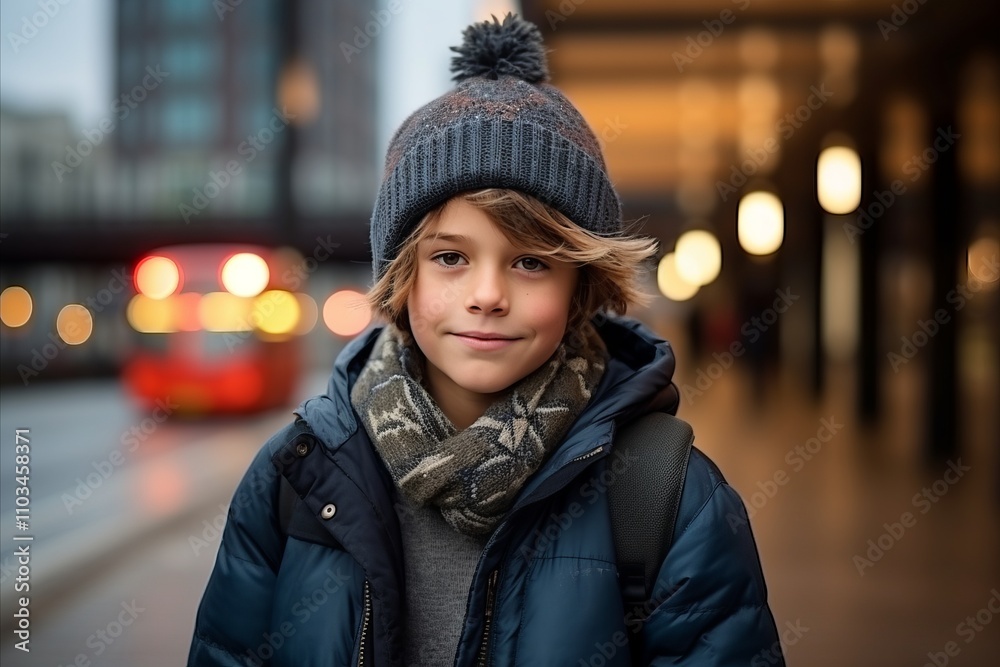 Portrait of a cute little boy in winter clothes on the street Portrait of a cute little boy in winter clothes on the street
