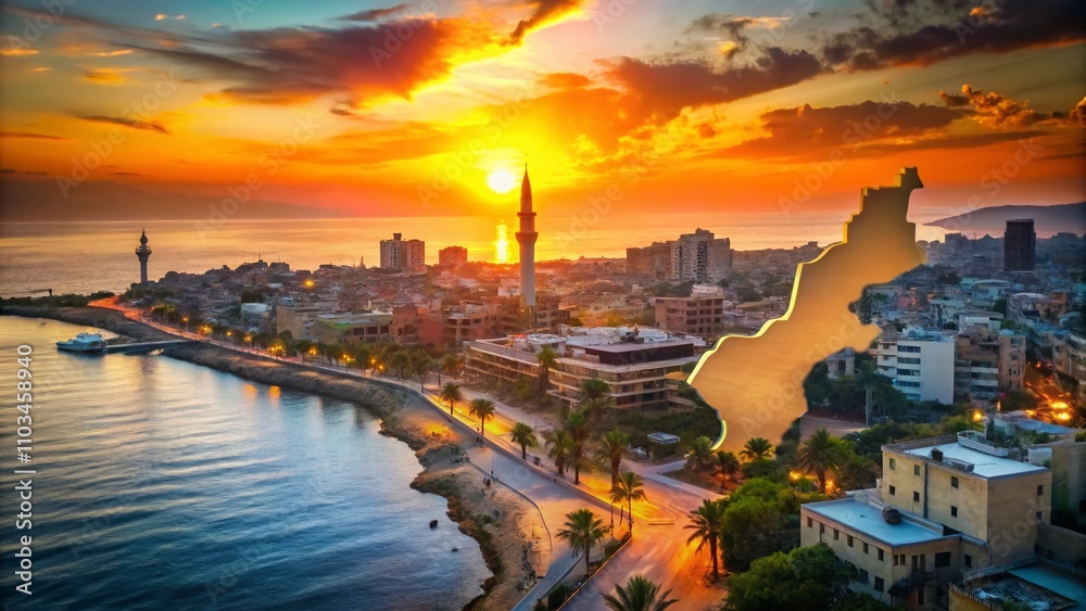 Fototapeta premium Captivating Silhouette of Tartus Map Animation: A Stunning Representation of Syria's Coastal City and Its Historic Significance for Dynamic Video Presentations