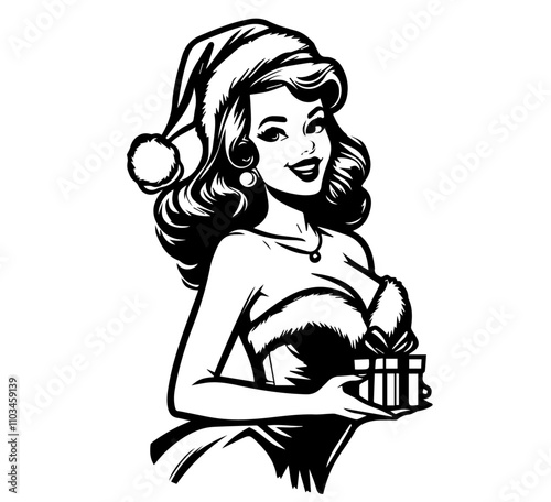 sexy holiday santa pin-up girl artwork – black vector