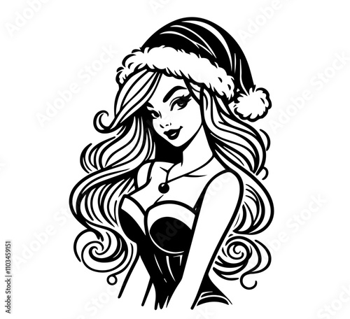 sexy holiday santa pin-up girl artwork – black vector