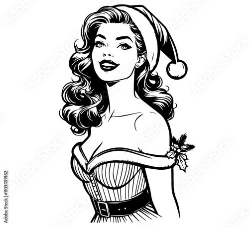 sexy holiday santa pin-up girl artwork – black vector