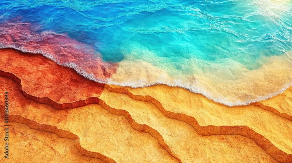 Beach wave action coastal location digital art vibrant environment aerial view serenity Beach wave action coastal location digital art vibrant environment aerial view serenity