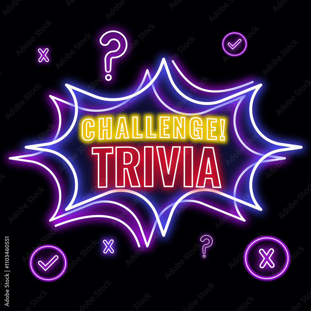 Obraz premium Free Neon Trivia Challenge Image for download Glowing Trivia challenge picture with purple