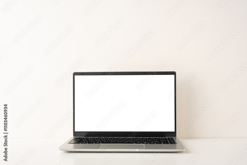 A side view simple and elegant laptop on a minimalist desk, reflecting a Scandinavian design style. Perfect for modern workplaces and creative spaces, highlighting simplicity and functionality A side view simple and elegant laptop on a minimalist desk, reflecting a Scandinavian design style. Perfect for modern workplaces and creative spaces, highlighting simplicity and functionality