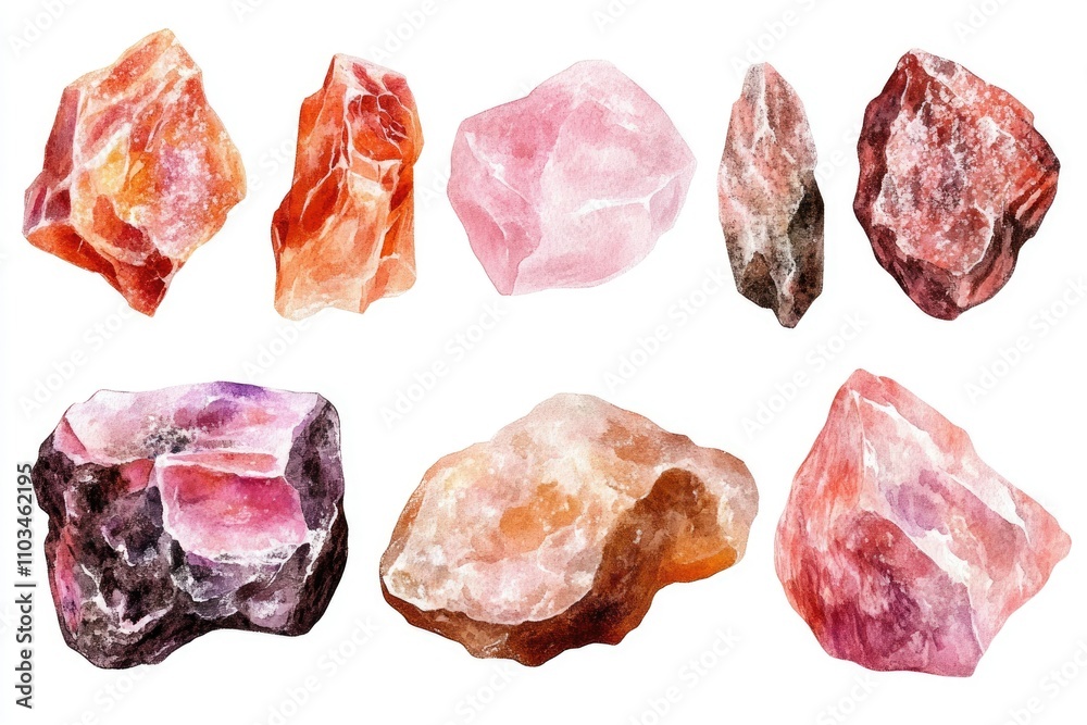 Sea salt crystal set isolated on white background. Watercolor illustration of natural ingredient for healthy cooking and spa therapy Sea salt crystal set isolated on white background. Watercolor illustration of natural ingredient for healthy cooking and spa therapy