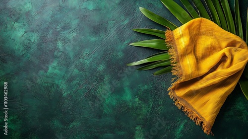 Onakkodi dhoti placed on a dark green background during Onam festival celebration in Kerala India. photo