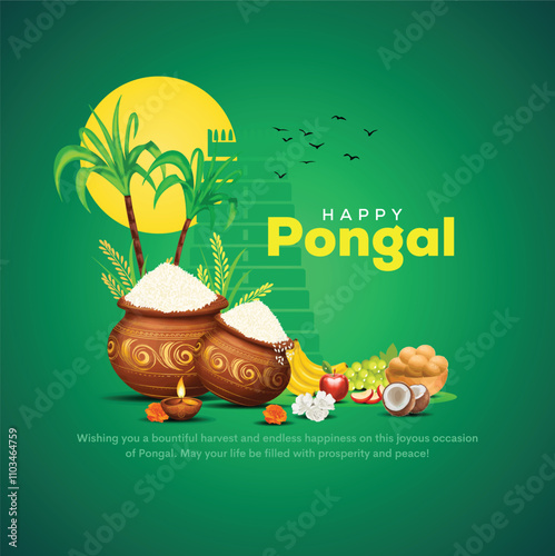 Creative vector Illustration of Happy Pongal Holiday Harvest Festival of Tamil Nadu South India greeting vector background