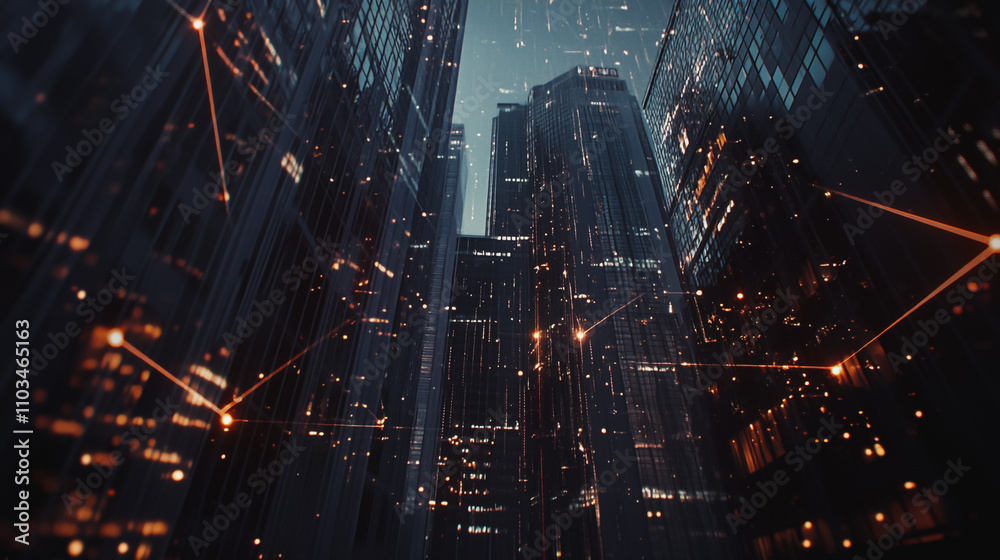 Smart digital city with connection cyber security network reciprocity over the cityscape . future smart wireless digital city and social media networking systems that connects people within the city