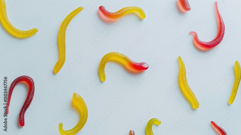 Gummy Worms and Candy on White Background - A Sweet and Colorful Confectionery Display. The Delightful Gummy Worms and Assorted Candies on the Plain White Background, with Their Bright Colors and Temp Gummy Worms and Candy on White Background - A Sweet and Colorful Confectionery Display. The Delightful Gummy Worms and Assorted Candies on the Plain White Background, with Their Bright Colors and Temp