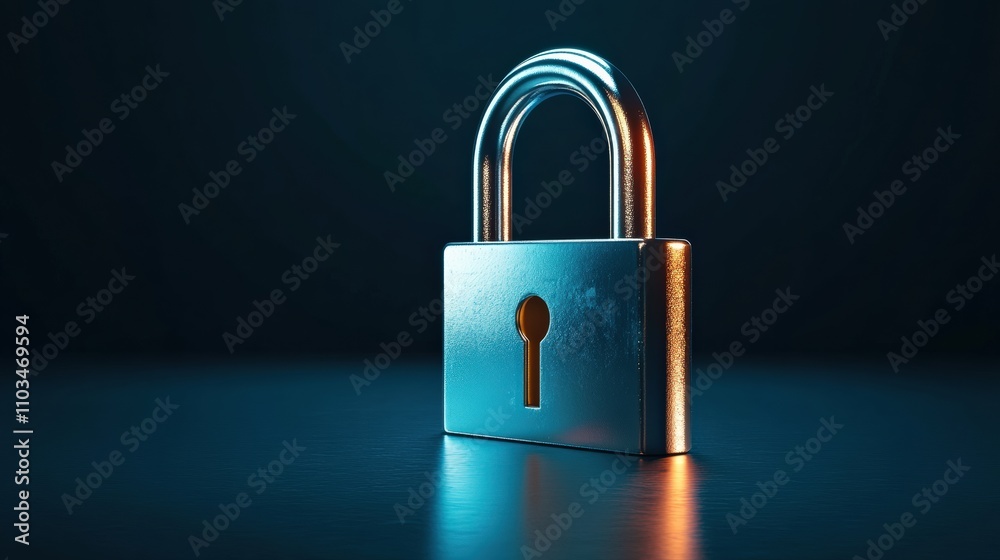 Cybersecurity and Data Protection A Polished Metal Padlock Symbolizing Robust Encryption Technology, Safeguarding Digital Assets and Privacy in the Modern Technological Landscape. Cybersecurity and Data Protection A Polished Metal Padlock Symbolizing Robust Encryption Technology, Safeguarding Digital Assets and Privacy in the Modern Technological Landscape.