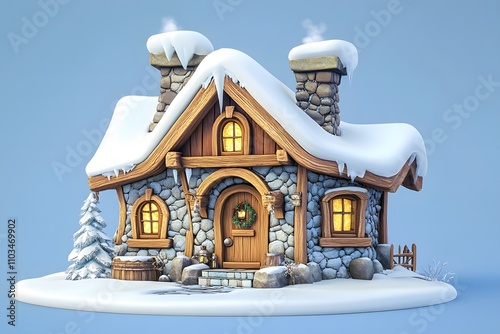 Fabulous house in the snow. 3d rendering.