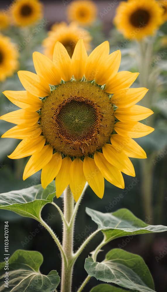 Fototapeta premium Close-Up of a Radiant Sunflower Blooming in a Field.