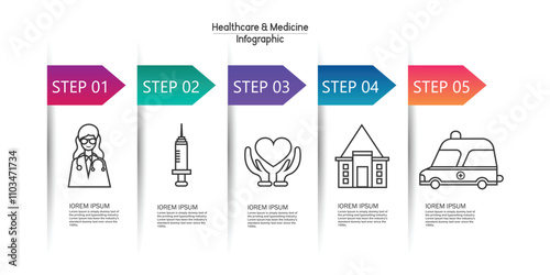Healthcare and Medicine Infographic Design Template with 5 step