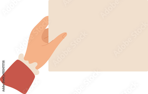 Hand hold flat paper card with creative message and note. cartoon graphic style envelope showcases personal correspondence. Ideal for stationery, greeting card concepts, and love notes.