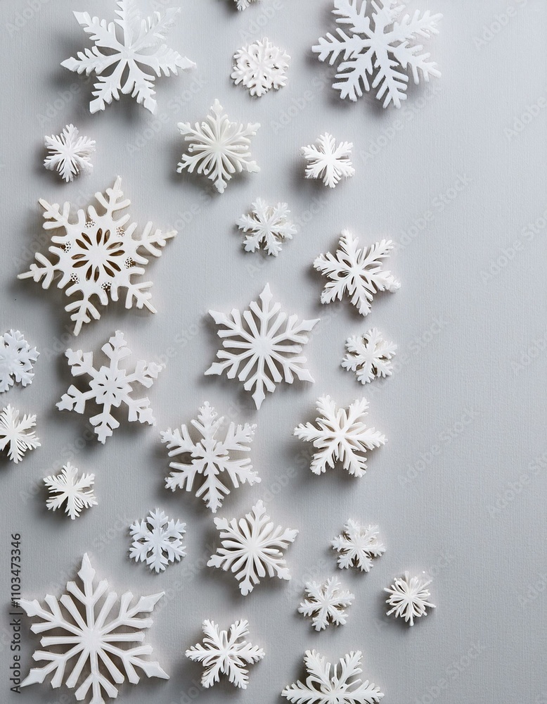 Pure white background with many white snowflakes Pure white background with many white snowflakes