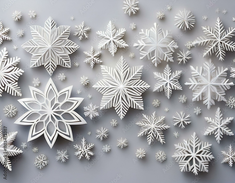 Pure white background with many white snowflakes Pure white background with many white snowflakes