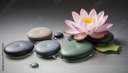 Tranquil spa stones complement lotus blooms