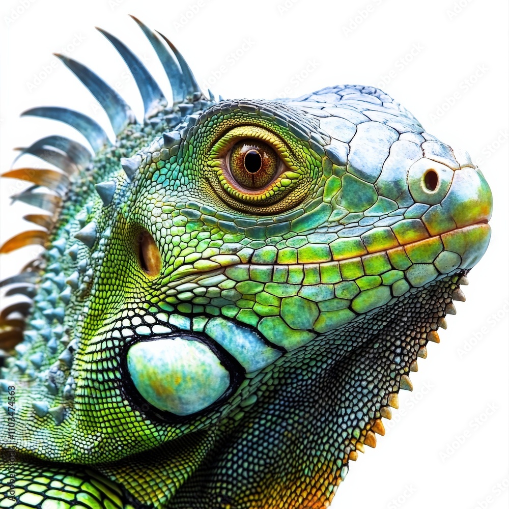 Iguana Isolated On White. Green Lizzard Reptile With Wild Nature Eye Iguana Isolated On White. Green Lizzard Reptile With Wild Nature Eye
