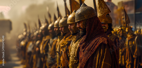 Achaemenid Warriors: A Cinematic Medium Shot Perspective on Ancient Persian Soldiers photo