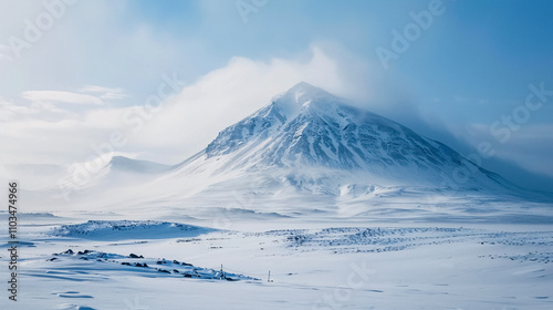 Mountain coated with snow during the daytime.