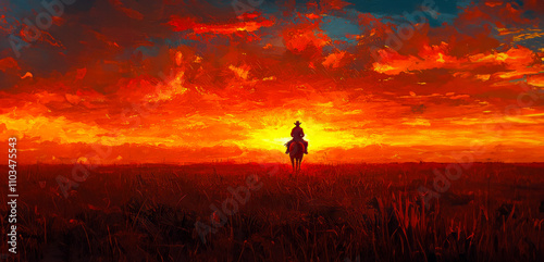 Lone Ranger Riding into the Sunset: A Solitary Cowboy's Journey Across the Vast Prairies