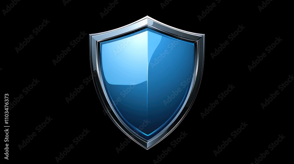 A shiny blue shield with a metallic border, symbolizing protection. A shiny blue shield with a metallic border, symbolizing protection.