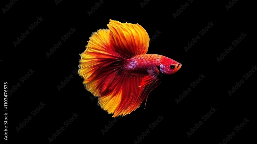 Vibrant betta fish with flowing fins against a black background. Vibrant betta fish with flowing fins against a black background.